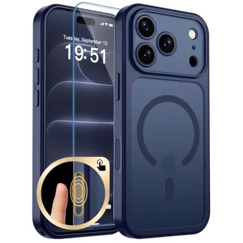 zapica Magnetic for iPhone 18 Pro Max Case, Deep Blue | Upgraded Camera Control Button, Full Camera Protection, with Screen Protector, Translucent Matte Shockproof Phone Cover - 1