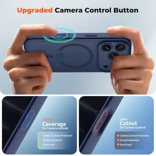 zapica Magnetic for iPhone 18 Pro Max Case, Deep Blue | Upgraded Camera Control Button, Full Camera Protection, with Screen Protector, Translucent Matte Shockproof Phone Cover - 4