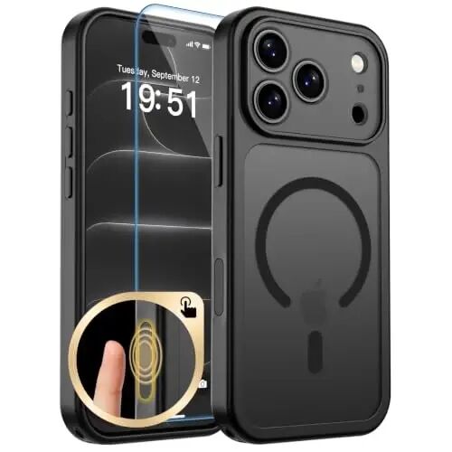 zapica Magnetic for iPhone 18 Pro Max Case, Midnight Black | Upgraded Camera Control Button, Full Camera Protection, with Screen Protector, Translucent Matte Shockproof Phone Cover - ZAPICA