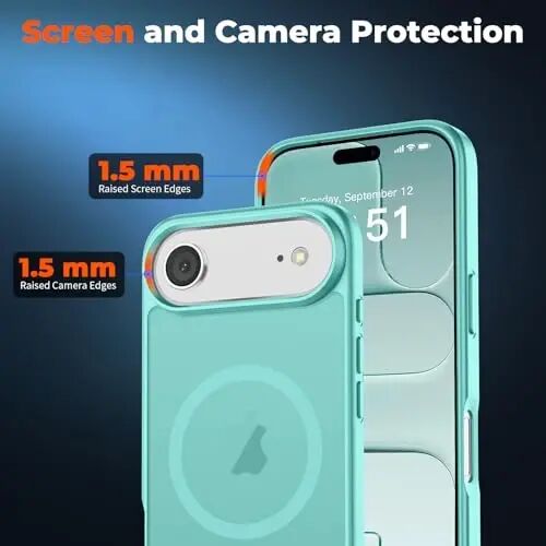 zapica Magnetic for iPhone Air Case, Blue Green | with Screen Protector, Compatible with MagSafe, Military Grade Drop Protection, Translucent Matte Anti-Scratch Phone Cover - 5