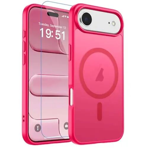 zapica Magnetic for iPhone Air Case, Hot Pink | with Screen Protector, Compatible with MagSafe, Military Grade Drop Protection, Translucent Matte Anti-Scratch Phone Cover - 1