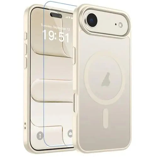 zapica Magnetic for iPhone Air Case, with [Tempered Glass Screen Protector] [Compatible with MagSafe] Translucent Matte Shockproof Anti-Scratch Phone Cover, Antique White 