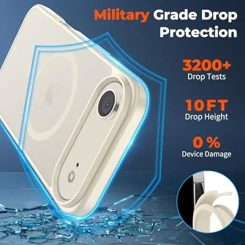 zapica Magnetic for iPhone Air Case, with [Tempered Glass Screen Protector] [Compatible with MagSafe] Translucent Matte Shockproof Anti-Scratch Phone Cover, Antique White - 4