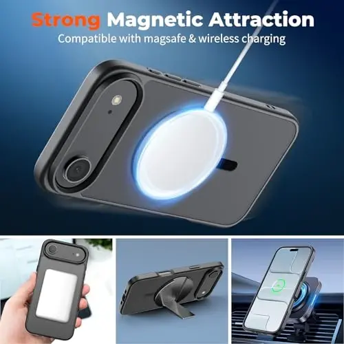 zapica Magnetic for iPhone Air Case, with [Tempered Glass Screen Protector] [Compatible with MagSafe] Translucent Matte Shockproof Anti-Scratch Phone Cover, Black - 3