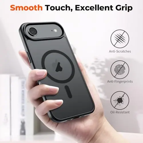 zapica Magnetic for iPhone Air Case, with [Tempered Glass Screen Protector] [Compatible with MagSafe] Translucent Matte Shockproof Anti-Scratch Phone Cover, Black - 6