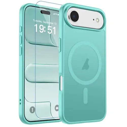 zapica Magnetic for iPhone Air Case, with [Tempered Glass Screen Protector] [Compatible with MagSafe] Translucent Matte Shockproof Anti-Scratch Phone Cover, Blue Green 
