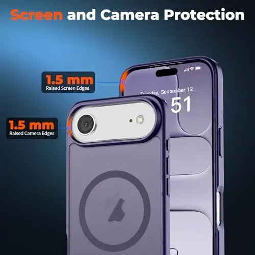 zapica Magnetic for iPhone Air Case, with [Tempered Glass Screen Protector] [Compatible with MagSafe] Translucent Matte Shockproof Anti-Scratch Phone Cover, Dark Purple - 5