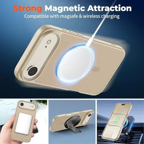 zapica Magnetic for iPhone Air Case, with [Tempered Glass Screen Protector] [Compatible with MagSafe] Translucent Matte Shockproof Anti-Scratch Phone Cover, Desert Gold - 3