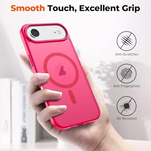 zapica Magnetic for iPhone Air Case, with [Tempered Glass Screen Protector] [Compatible with MagSafe] Translucent Matte Shockproof Anti-Scratch Phone Cover, Hot Pink - 6