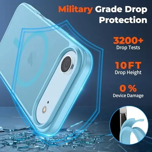 zapica Magnetic for iPhone Air Case, with [Tempered Glass Screen Protector] [Compatible with MagSafe] Translucent Matte Shockproof Anti-Scratch Phone Cover, Light Blue - 4