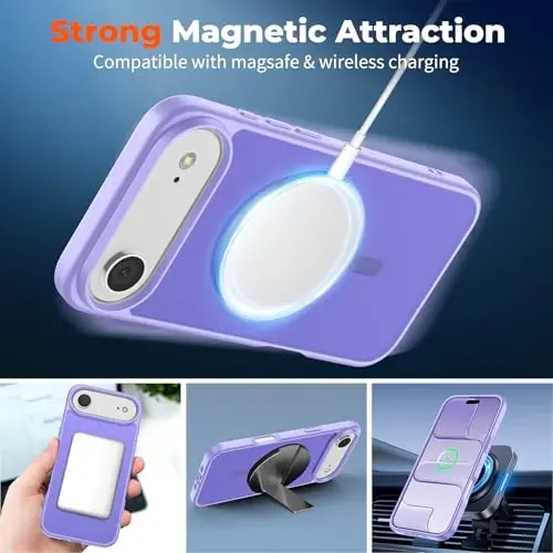 zapica Magnetic for iPhone Air Case, with [Tempered Glass Screen Protector] [Compatible with MagSafe] Translucent Matte Shockproof Anti-Scratch Phone Cover, Light Purple - 3