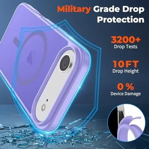 zapica Magnetic for iPhone Air Case, with [Tempered Glass Screen Protector] [Compatible with MagSafe] Translucent Matte Shockproof Anti-Scratch Phone Cover, Light Purple - 4