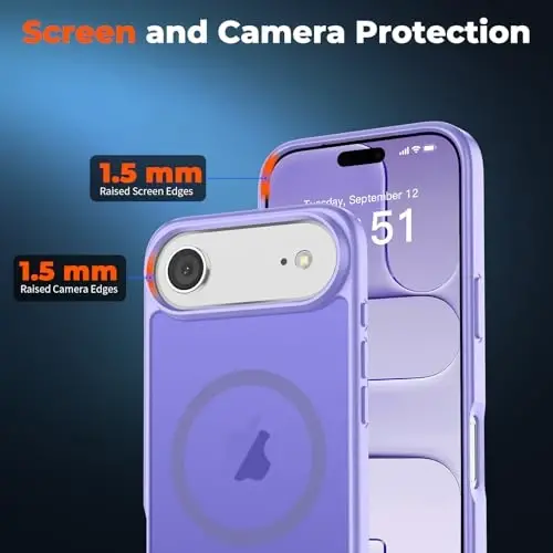 zapica Magnetic for iPhone Air Case, with [Tempered Glass Screen Protector] [Compatible with MagSafe] Translucent Matte Shockproof Anti-Scratch Phone Cover, Light Purple - 5