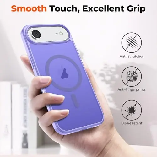zapica Magnetic for iPhone Air Case, with [Tempered Glass Screen Protector] [Compatible with MagSafe] Translucent Matte Shockproof Anti-Scratch Phone Cover, Light Purple - 6