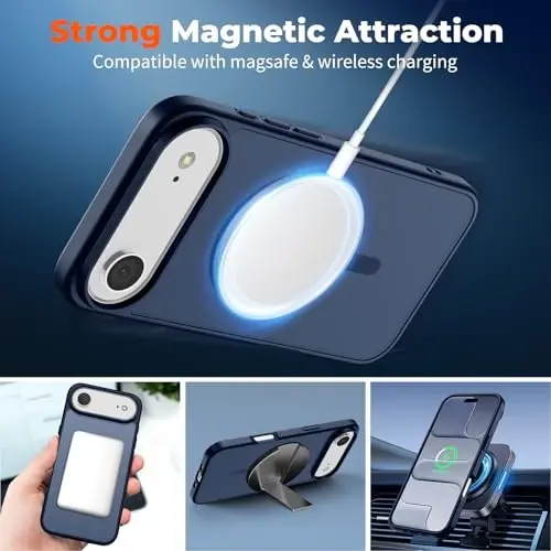 zapica Magnetic for iPhone Air Case, with [Tempered Glass Screen Protector] [Compatible with MagSafe] Translucent Matte Shockproof Anti-Scratch Phone Cover, Navy Blue - 3