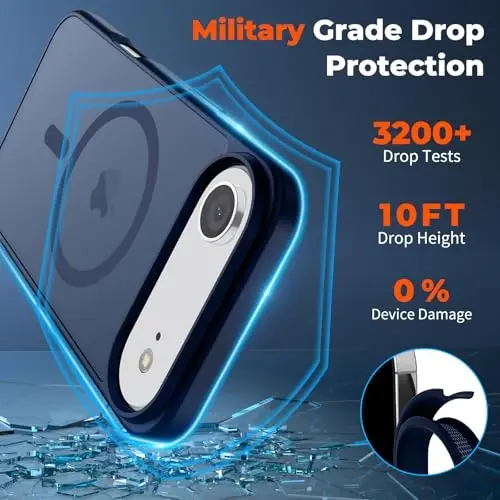zapica Magnetic for iPhone Air Case, with [Tempered Glass Screen Protector] [Compatible with MagSafe] Translucent Matte Shockproof Anti-Scratch Phone Cover, Navy Blue - 4