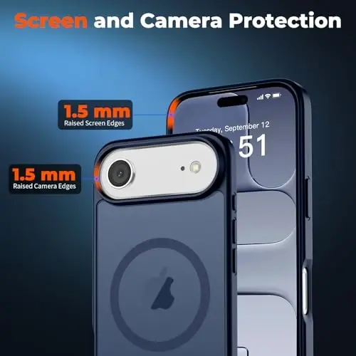 zapica Magnetic for iPhone Air Case, with [Tempered Glass Screen Protector] [Compatible with MagSafe] Translucent Matte Shockproof Anti-Scratch Phone Cover, Navy Blue - 5