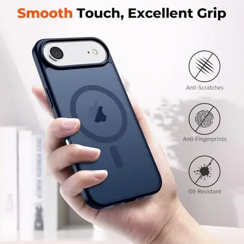 zapica Magnetic for iPhone Air Case, with [Tempered Glass Screen Protector] [Compatible with MagSafe] Translucent Matte Shockproof Anti-Scratch Phone Cover, Navy Blue - 6