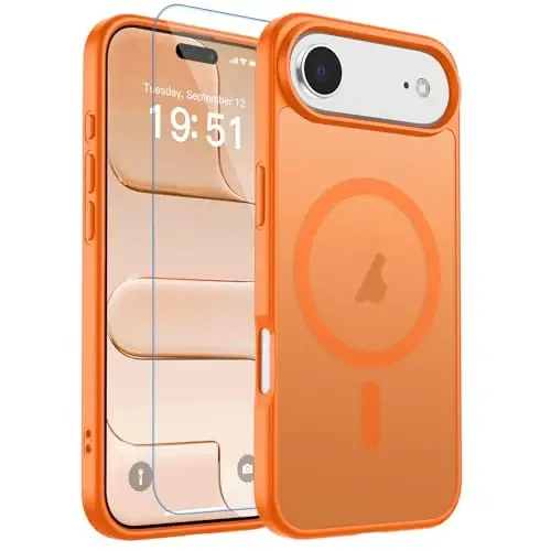 zapica Magnetic for iPhone Air Case, with [Tempered Glass Screen Protector] [Compatible with MagSafe] Translucent Matte Shockproof Anti-Scratch Phone Cover, Orange - 1