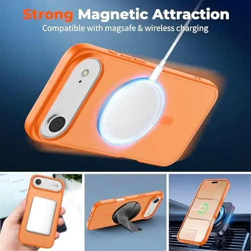 zapica Magnetic for iPhone Air Case, with [Tempered Glass Screen Protector] [Compatible with MagSafe] Translucent Matte Shockproof Anti-Scratch Phone Cover, Orange - 3