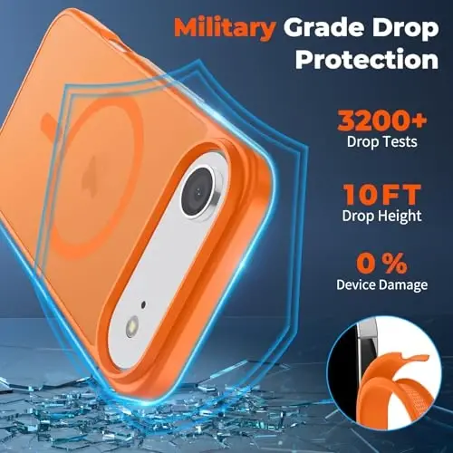 zapica Magnetic for iPhone Air Case, with [Tempered Glass Screen Protector] [Compatible with MagSafe] Translucent Matte Shockproof Anti-Scratch Phone Cover, Orange - 4