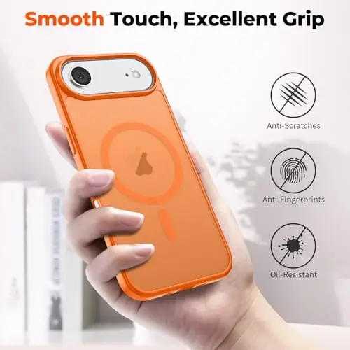 zapica Magnetic for iPhone Air Case, with [Tempered Glass Screen Protector] [Compatible with MagSafe] Translucent Matte Shockproof Anti-Scratch Phone Cover, Orange - 6