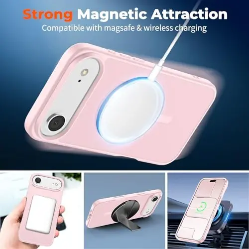 zapica Magnetic for iPhone Air Case, with [Tempered Glass Screen Protector] [Compatible with MagSafe] Translucent Matte Shockproof Anti-Scratch Phone Cover, Pink - 3
