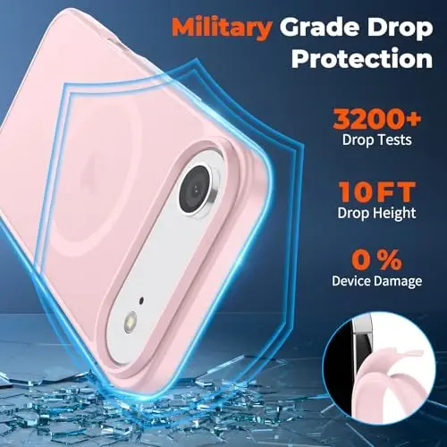 zapica Magnetic for iPhone Air Case, with [Tempered Glass Screen Protector] [Compatible with MagSafe] Translucent Matte Shockproof Anti-Scratch Phone Cover, Pink - 4