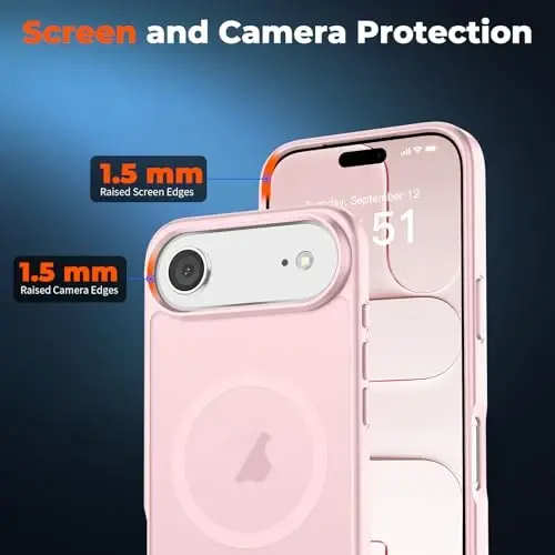 zapica Magnetic for iPhone Air Case, with [Tempered Glass Screen Protector] [Compatible with MagSafe] Translucent Matte Shockproof Anti-Scratch Phone Cover, Pink - 5