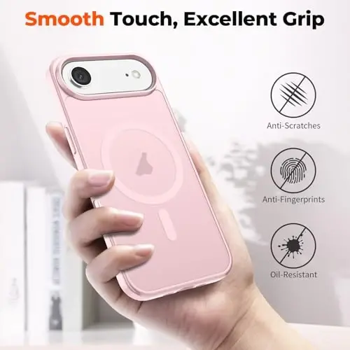 zapica Magnetic for iPhone Air Case, with [Tempered Glass Screen Protector] [Compatible with MagSafe] Translucent Matte Shockproof Anti-Scratch Phone Cover, Pink - 6