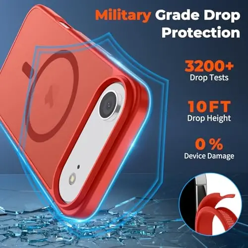 zapica Magnetic for iPhone Air Case, with [Tempered Glass Screen Protector] [Compatible with MagSafe] Translucent Matte Shockproof Anti-Scratch Phone Cover, Red - 4