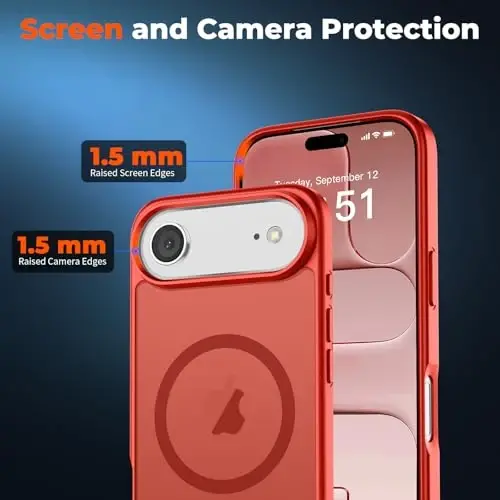 zapica Magnetic for iPhone Air Case, with [Tempered Glass Screen Protector] [Compatible with MagSafe] Translucent Matte Shockproof Anti-Scratch Phone Cover, Red - 5