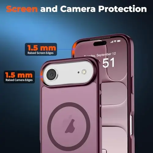 zapica Magnetic for iPhone Air Case, with [Tempered Glass Screen Protector] [Compatible with MagSafe] Translucent Matte Shockproof Anti-Scratch Phone Cover, Wine Red - 5