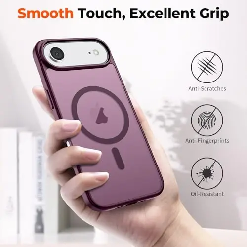 zapica Magnetic for iPhone Air Case, with [Tempered Glass Screen Protector] [Compatible with MagSafe] Translucent Matte Shockproof Anti-Scratch Phone Cover, Wine Red - 6