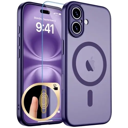 zapica Magnetic için iPhone 16 Kılıfı, Gelişmiş [Kamera Kontrol Düğmesi] [Tam Kamera Koruması] [1 Ekran Koruyucu ile] Yarı Saydam Mat Darbeye Dayanıklı Koruyucu Telefon Kapağı, Koyu Mor 
