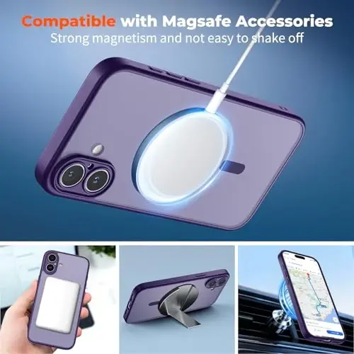 zapica Magnetic için iPhone 16 Kılıfı, Gelişmiş [Kamera Kontrol Düğmesi] [Tam Kamera Koruması] [1 Ekran Koruyucu ile] Yarı Saydam Mat Darbeye Dayanıklı Koruyucu Telefon Kapağı, Koyu Mor - 3