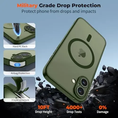 zapica Magnetic için iPhone 16 Kılıfı, Geliştirilmiş [Kamera Kontrol Düğmesi] [Tam Kamera Koruması] [1 Ekran Koruyucu ile] Yarı Saydam Mat Darbeye Dayanıklı Koruyucu Telefon Kılıfı, Sedir Yeşili - 6