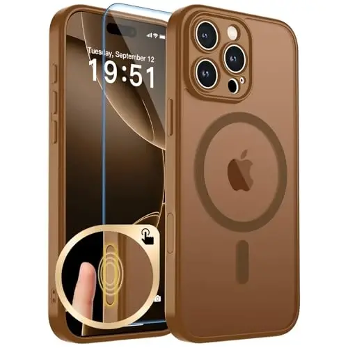 Zapica Magnetic için iPhone 16 Pro Kılıfı, Geliştirilmiş [Kamera Kontrol Düğmesi] [Tam Kamera Koruması] [1 Ekran Koruyucu ile] Yarı Saydam Mat Darbeye Dayanıklı Koruyucu Telefon Kılıfı, Koyu Kahverengi 
