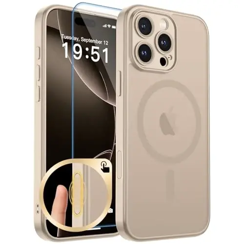 zapica Magnetic için iPhone 16 Pro Max Kılıfı, Geliştirilmiş [Kamera Kontrol Düğmesi] [Tam Kamera Koruması] [1 Ekran Koruyucu ile] Yarı Saydam Mat Darbeye Dayanıklı Koruyucu Telefon Kılıfı, Kum Altın 