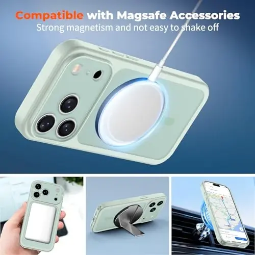 zapica Magnetic için iPhone 17 Pro Kılıfı, Geliştirilmiş [Kamera Kontrol Düğmesi] [Tam Kamera Koruması] [1 Ekran Koruyucu ile] Yarı Saydam Mat Darbeye Dayanıklı Koruyucu Telefon Kapağı, Açık Yeşil - 3