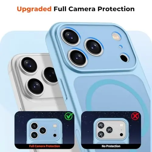 zapica Magnetic için iPhone 17 Pro Kılıfı, Yükseltilmiş [Kamera Kontrol Düğmesi] [Tam Kamera Koruması] [1 Ekran Koruyucu ile] Yarı Saydam Mat Darbeye Dayanıklı Koruyucu Telefon Kılıfı, Gökyüzü Mavisi - 5