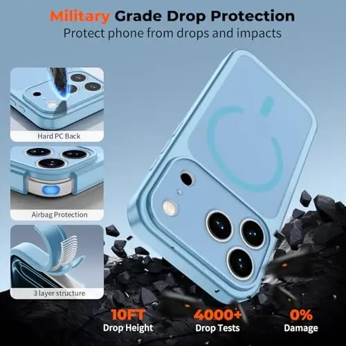 zapica Magnetic için iPhone 17 Pro Kılıfı, Yükseltilmiş [Kamera Kontrol Düğmesi] [Tam Kamera Koruması] [1 Ekran Koruyucu ile] Yarı Saydam Mat Darbeye Dayanıklı Koruyucu Telefon Kılıfı, Gökyüzü Mavisi - 6