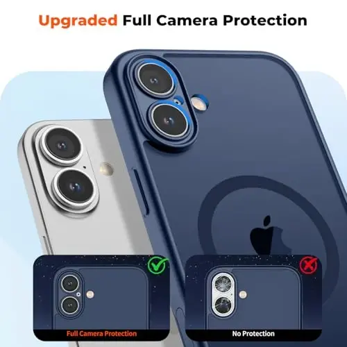 zapica Магнитный чехол для iPhone 16 Plus, Усовершенствованный [Кнопка управления камерой] [Полная защита камеры] [с 1 защитным стеклом] Полупрозрачный матовый противоударный защитный чехол для телефона, Сапфирово-синий - 5