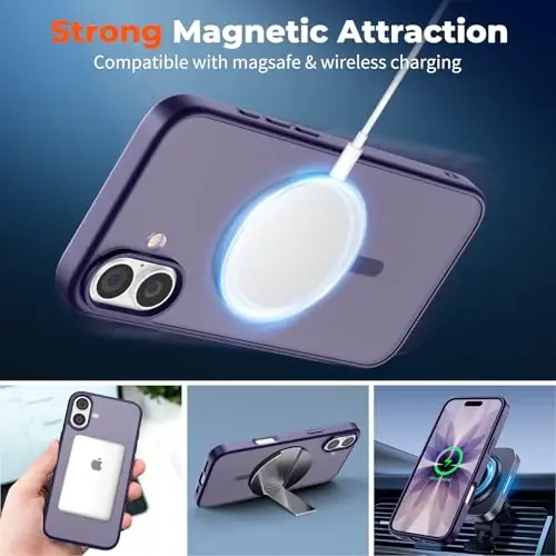 zapica Магнитный чехол для iPhone 17, с [защитным экраном из закаленного стекла] [совместим с MagSafe], полупрозрачный матовый противоударный чехол для телефона с защитой от царапин, темно-фиолетовый - 3