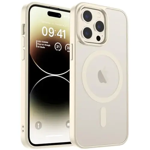 zapica Magnetic for iPhone 14 Pro Case, [Compatible with MagSafe] [Military Grade Drop Protection] Translucent Matte Shockproof Anti-Scratch Phone Cover, Antique White 