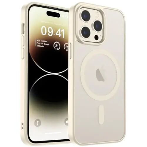 zapica Magnetic for iPhone 14 Pro Case, [Compatible with MagSafe] [Military Grade Drop Protection] Translucent Matte Shockproof Anti-Scratch Phone Cover, Antique White - ZAPICA