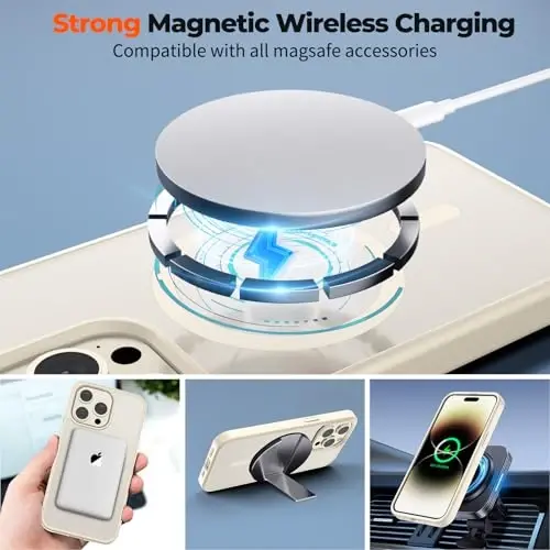 zapica Magnetic for iPhone 14 Pro Case, Antique White | Compatible with MagSafe, Military Grade Drop Protection, Translucent Matte Anti-Scratch Phone Cover - 3