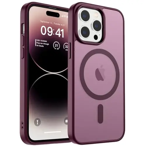 zapica Magnetic for iPhone 14 Pro Case, Wine Red | Compatible with MagSafe, Military Grade Drop Protection, Translucent Matte Anti-Scratch Phone Cover 