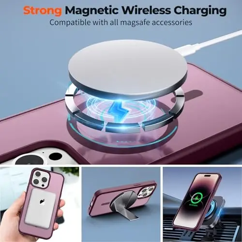 zapica Magnetic for iPhone 14 Pro Case, Wine Red | Compatible with MagSafe, Military Grade Drop Protection, Translucent Matte Anti-Scratch Phone Cover - 3