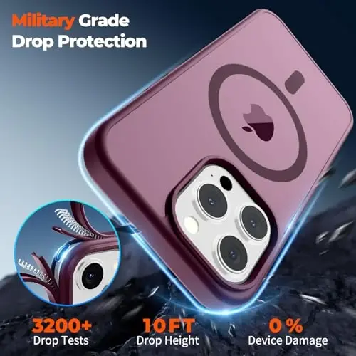zapica Magnetic for iPhone 14 Pro Case, Wine Red | Compatible with MagSafe, Military Grade Drop Protection, Translucent Matte Anti-Scratch Phone Cover - 4